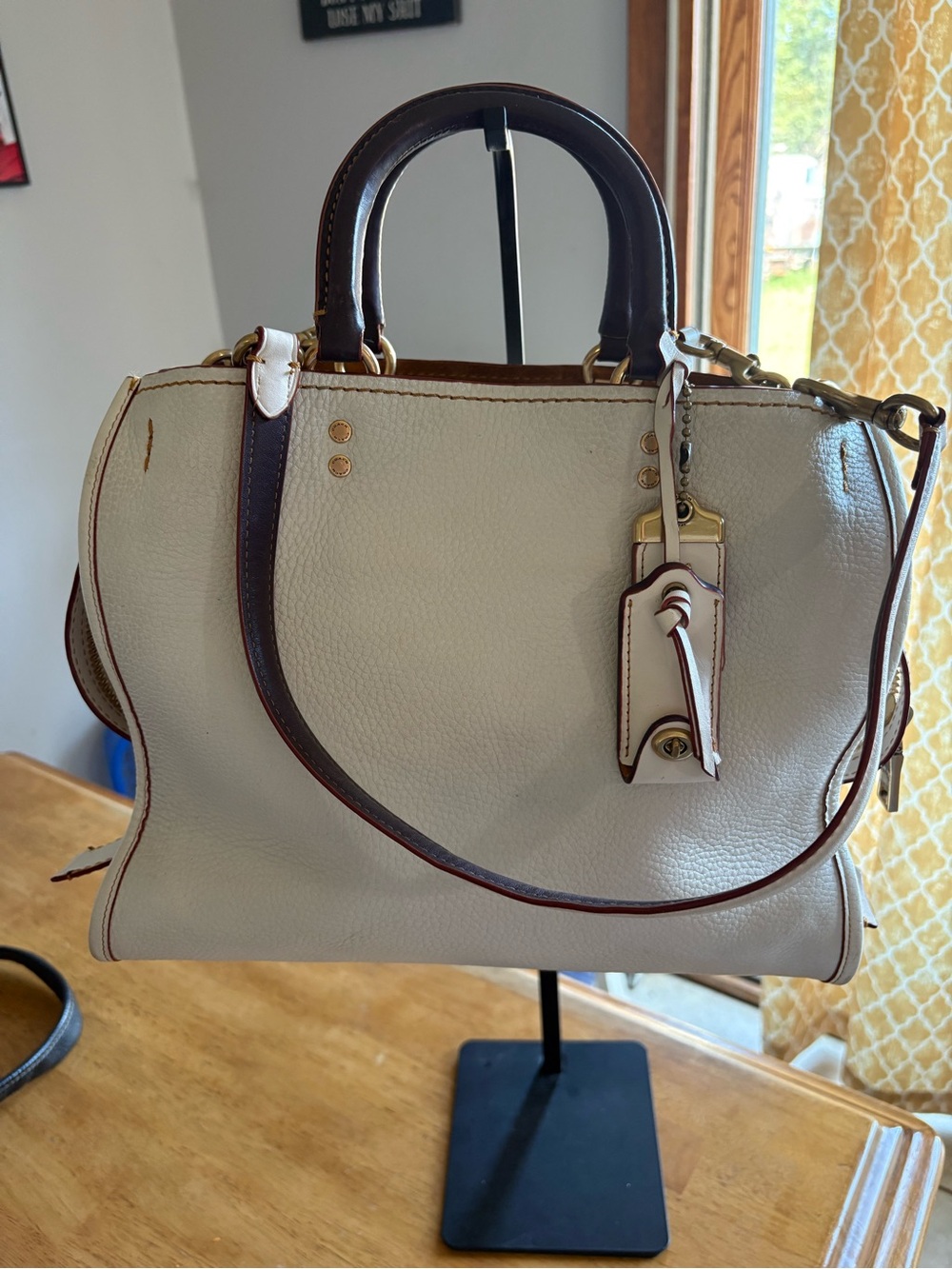 Coach Rogue 2017 Cream and oxblood Leather Satchel Handbag -